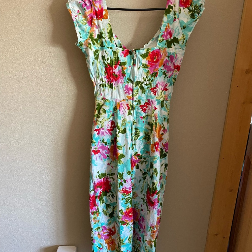Stop Staring! Floral Fit & Flare Dress Sweetheart Midi Short Sleeve Size M - Picture 2 of 11